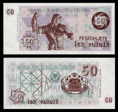 ALBANIA █ bancnota █ 50 Lek Valute █ 1992 █ P-50b █ fără număr de serie █ UNC █ necirculata foto