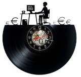 Ceas de perete decorativ realizat din disc de vinil, Model Programator IT Specialist Freelancer, Negru, 30 cm