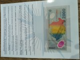 Bacnota ECLIPSA ANUL 2000 , set bacnota in folie plansa prezentare si plic Banca Nationala Romana , serii pana la numarul 7000 .