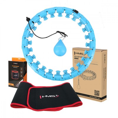 Set Cerc Hula Hoop cu Greutate HMS HHW01 Albastru si Centura Talie BR163 FitLine Training foto