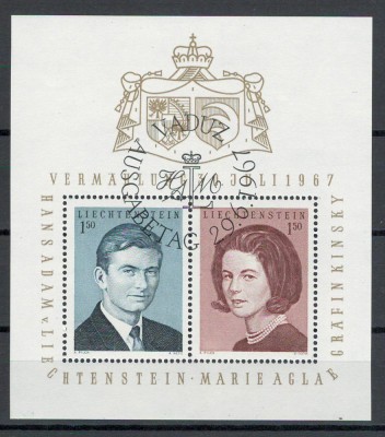 Liechtenstein 1969 478/79 bl 7 stampilat - Casatoria printului Hans-Adam foto