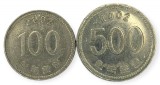 Coreea de Sud , lot 18 - 100 + 500 Won 2002, Asia, Cupru-Nichel