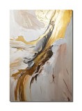 Tablou abstract cu auriu pictat manual, Filon 2, 70x50cm ulei pe panza in cutit efect 3D, Vicentiu Done