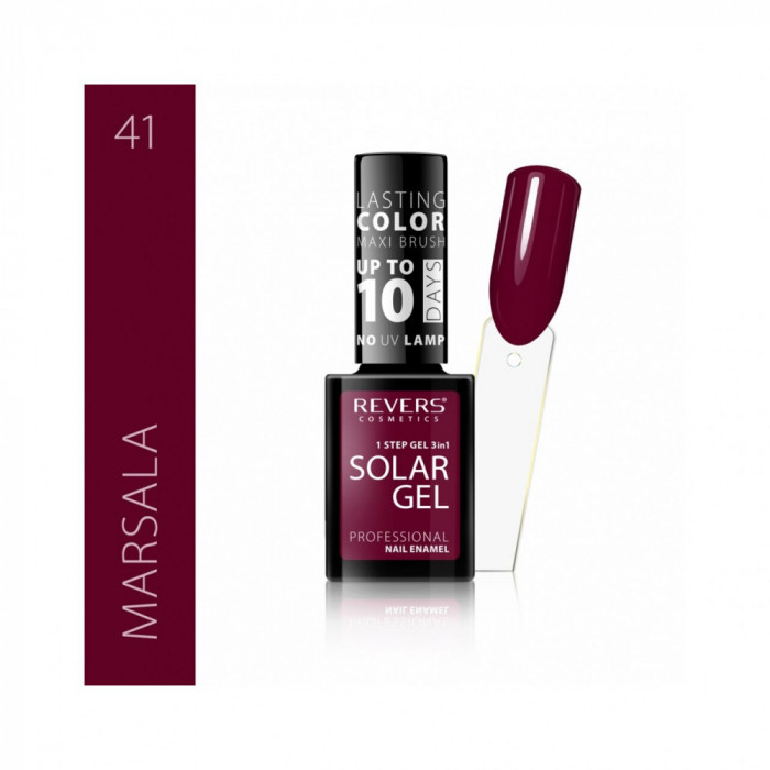 Lac de unghii Solar Gel, Revers, 12 ml, rosu inchis, nr 41, marsala