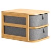 Organizator cosmetice Navaris bambus/textil, 2 sertare, gri/maro, 23x17.5x15 cm, Luxury, cutie depozitare
