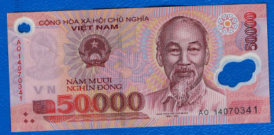 (3) BANCNOTA VIETNAM - 50.000 DONG, POLYMER, PORTRET HO CHI MINH foto