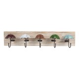 Cumpara ieftin Cuier perete metal lemn multicolor Umbrelute 60x10x12 cm