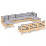 Cumpara ieftin Set mobilier de gradina cu perne gri 10 piese lemn masiv de pin