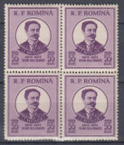 ROMANIA 1954 LP 375 - 50 ANI MOARTEA POETULUI T. NECULUTA BLOC DE 4 TIMBRE MNH