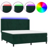 Cumpara ieftin Pat cu arcuri, saltea si LED, verde inchis, 180x200 cm, catifea