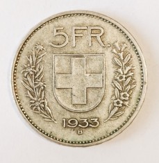ELVETIA 5 FRANCI 1933 ARGINT XF ( CITITI DESCRIEREA )