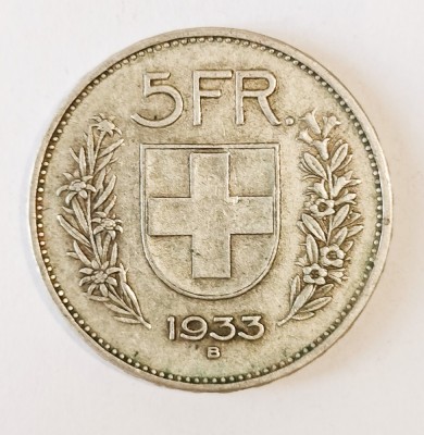 ELVETIA 5 FRANCI 1933 ARGINT XF ( CITITI DESCRIEREA ) foto