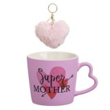 Cana Roz cu Imprimeu Super Mother și Breloc Inima, CMCLASS