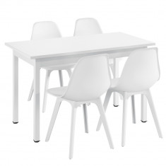 Set Viki masa bucatarie cu 4 scaune, masa 120 x 60 x 75 cm, scaun 83 x 54 x 48 cm, MDF/plastic, alb foto