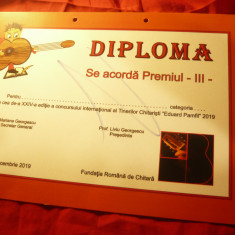 Diploma Premiul III -Fundatia Romana de Chitara-Tinerii Chitaristi E.Pamfil.2019
