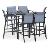 Cumpara ieftin Set mobilier de bar pentru grădină, 7 piese, negru și gri