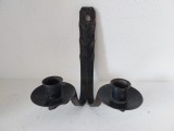 Sfeșnic dublu de perete din fier forjat (19 x 19 x 12 cm) - Model rustic cu 2 brațe