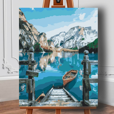 Set pictura pe numere (panza) Barci pe lacul Bries 50x40 cm foto