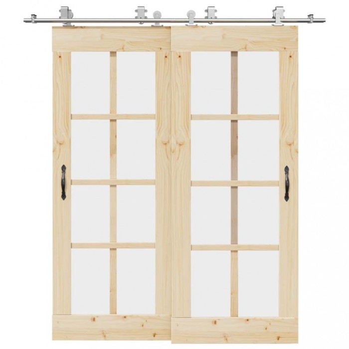 Set piese pentru ușă glisantă, argintiu, 200 cm oțel inoxidabil