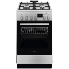 Aragaz AEG CKB56490BM, Mixt, 4 arzatoare , Siguranta plita, Aprindere integrata, Gratare fonta, Cuptor electric, SteamBake, AirFry, Timer, Grill elect