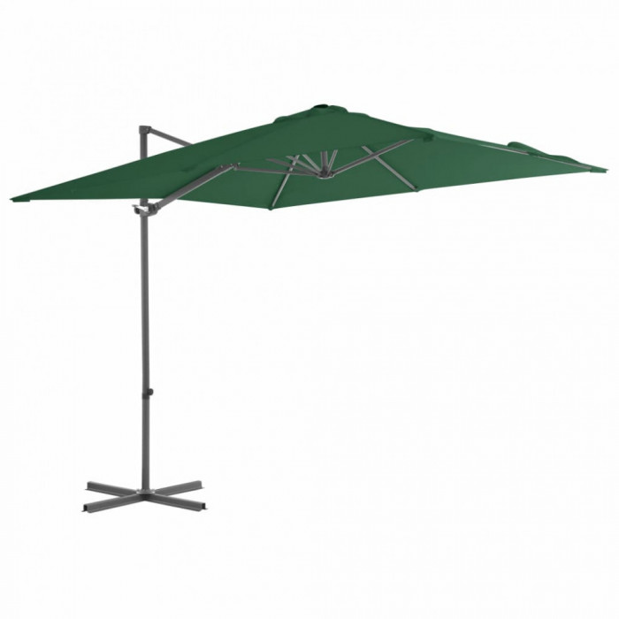 Umbrelă suspendată cu st&acirc;lp din oțel, verde, 250 x 250 cm