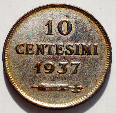 A.179 SAN MARINO 10 CENTESIMI 1937 ARGINTATA foto