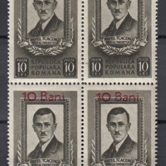 ROMANIA 1952 LP 316 PAVEL TCACENCO SUPRATIPAR BLOC DE 4 TIMBRE MNH