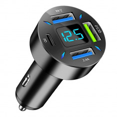 INCARCATOR AUTO cu voltmetru USB type C PD fast QUICK CHARGE la bricheta