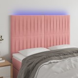 vidaXL Tăblie de pat cu LED, roz, 144x5x118/128 cm, catifea