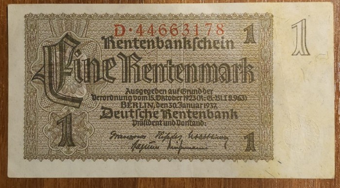 1 rentenmark 1937, Germania