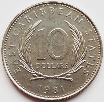 2467 Caraibe 10 Dollars 1981 Elizabeth II (FAO) km 16 UNC foto