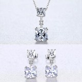 Cumpara ieftin Set Colier si Cercei Din Argint Cubic Zircon Patrat SET399F, Argintboutique