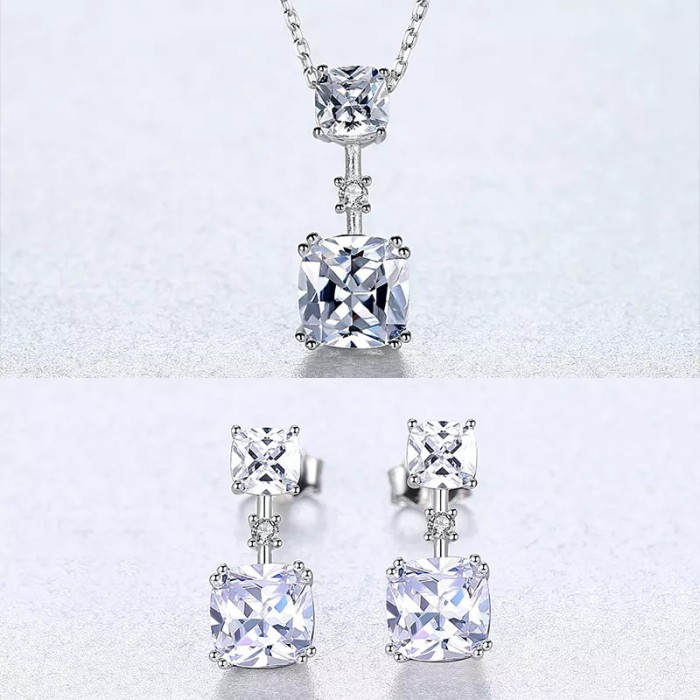 Set Colier si Cercei Din Argint Cubic Zircon Patrat SET399F