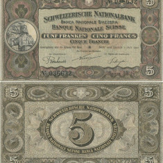 1922 ( 1 VII ) , 5 franken/francs/franchi ( P-11f.3 ) - Elveţia