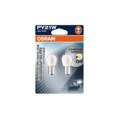 Becuri auto PY21W 12V 21W BAU15s, Set 2 becuri semnalizare Osram Diadem Crom foto