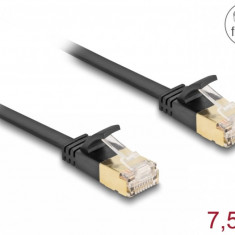 Cablu de retea RJ45 Cat.6A cu cablu Cat.7 Flat FTP 7.5m Negru, Delock 80349