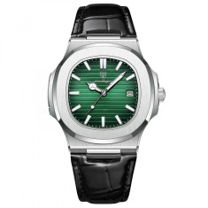 Ceas barbatesc de mana Poedagar Casual Fashion Quartz Analog Piele Negru Argintiu Verde