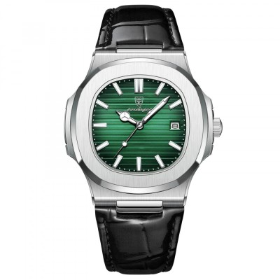 Ceas barbatesc de mana Poedagar Casual Fashion Quartz Analog Piele Negru Argintiu Verde foto