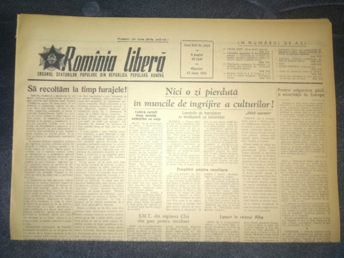 ZIARUL ROMANIA LIBERA 15 IUNIE 1955