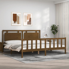 vidaXL Cadru pat cu tăblie, maro miere, 200x200 cm, lemn masiv