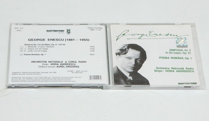George Enescu - Simfonia Nr. 3 , Poema Rom&acirc;nă - CD audio original NOU