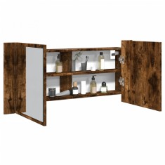 vidaXL Dulap de baie cu oglindă și LED, stejar fumuriu, 100x12x45 cm