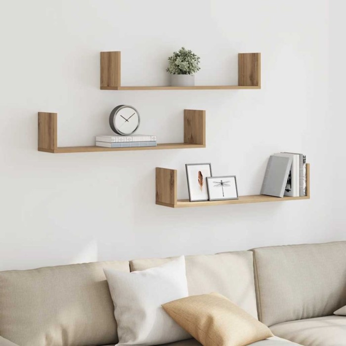 vidaXL Rafturi perete 3buc. stejar artizanal 80x18x18cm lemn prelucrat