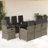 VidaXL Set mobilier grădină cu perne, 9 piese, gri, poliratan