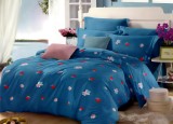 Cumpara ieftin Lenjerie de pat matrimonial cu husa elastic pat si fata perna patrata, Night, bumbac mercerizat, multicolor