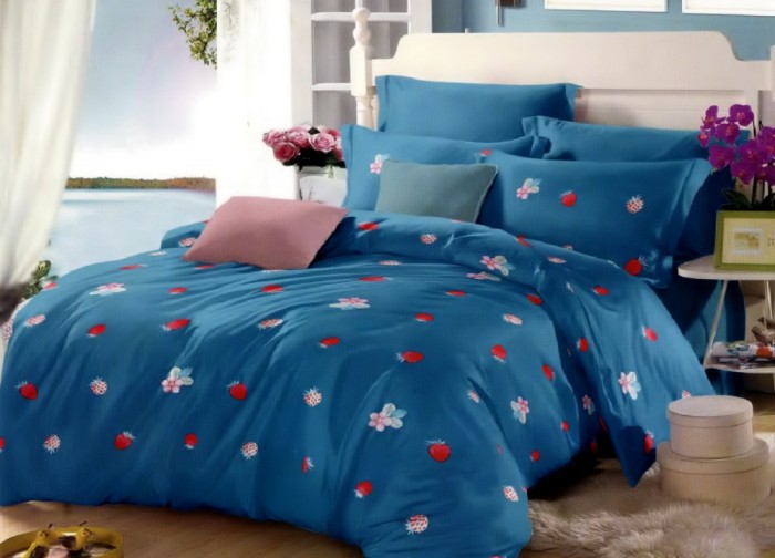 Lenjerie de pat matrimonial cu husa elastic pat si fata perna dreptunghiulara, Night, bumbac mercerizat, multicolor