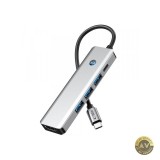 Hub USB-C Tech-Protect HB01 1 x USB-A 3.0 - 2 x USB-A - 1 x USB-C - 1 x HDMI Gri