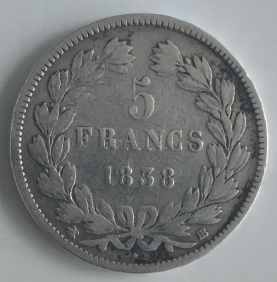 Moneda - Franta - 5 Francs 1838 - BB - Strasbourg - Argint foto