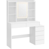 Masa de toaleta VASAGLE cu oglinda LED reglabila si 6 sertare, alb