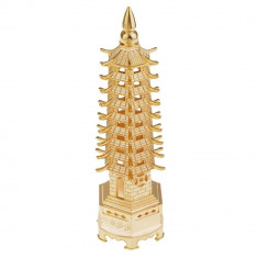 Statueta feng shui pagoda cu 9 niveluri din metal aurie - 13cm